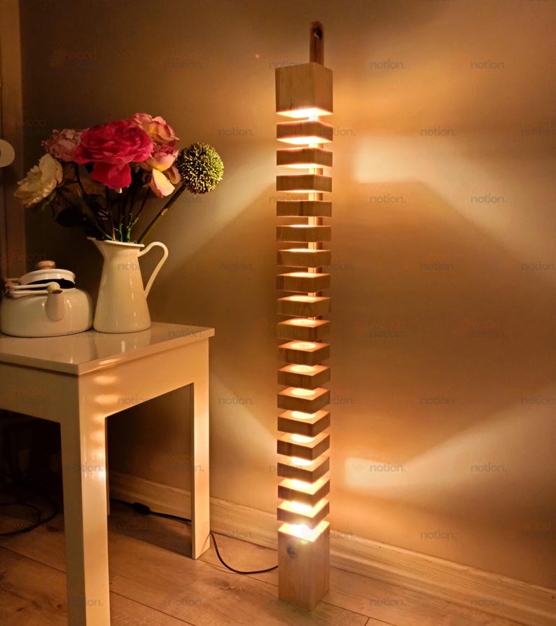 Handcrafted Rustic Wooden Floor Lamp