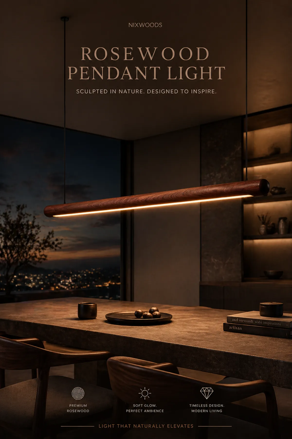 Scandinavian Rosewood Round Pendant Light
