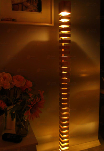 Handcrafted Rustic Wooden Floor Lamp