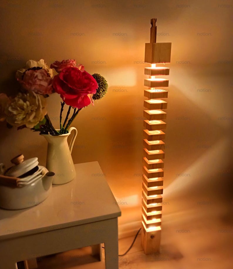 Handcrafted Rustic Wooden Floor Lamp