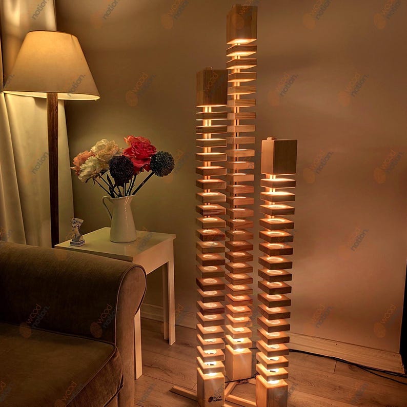 Handcrafted Rustic Wooden Floor Lamp