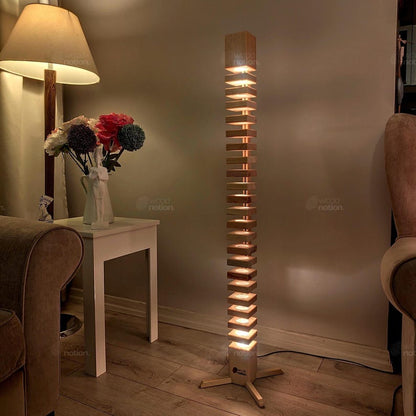 Handcrafted Rustic Wooden Floor Lamp
