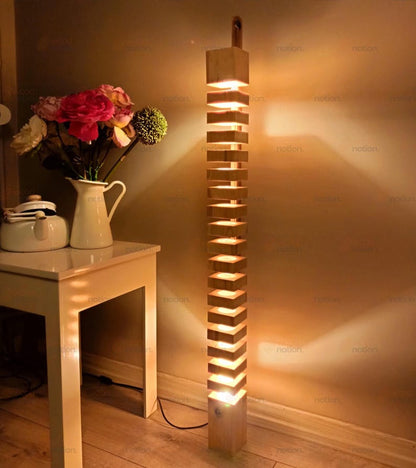 Handcrafted Rustic Wooden Floor Lamp