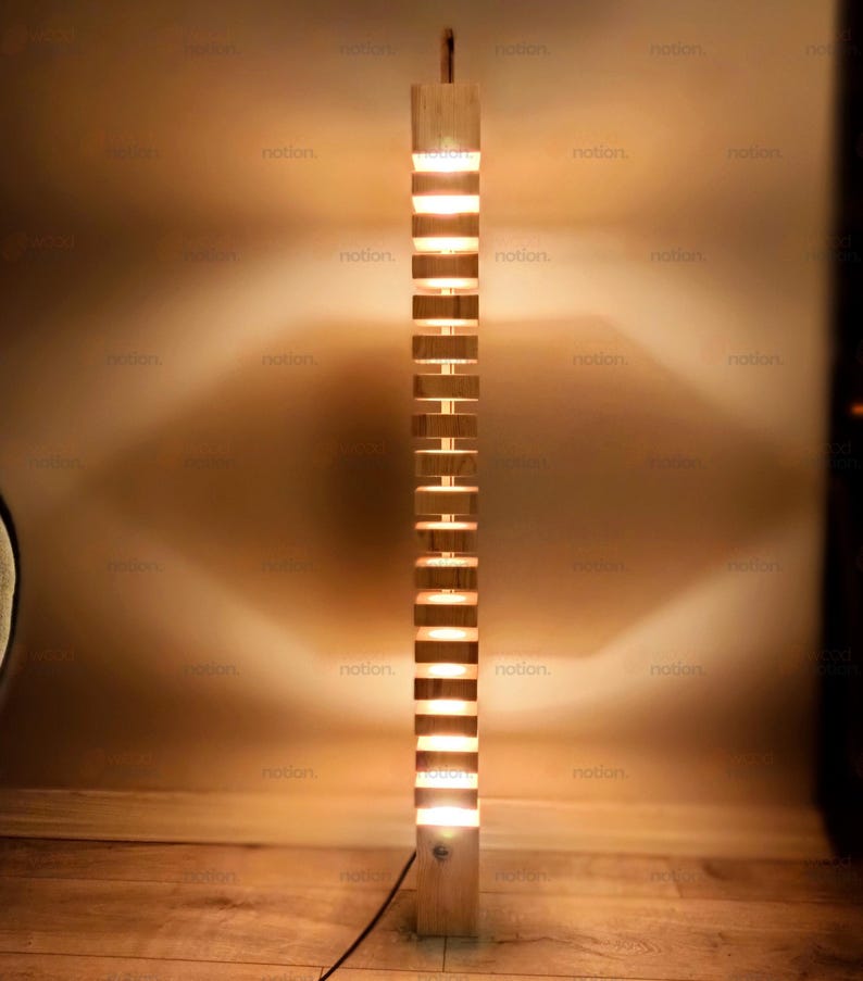 Handcrafted Rustic Wooden Floor Lamp